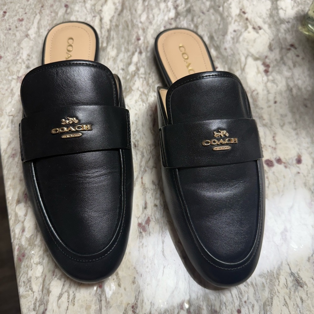 Coach Black Leather Slip-On Loafers